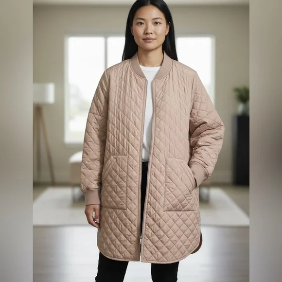 Zella Quilted Brown Bomber Jacket - Picture 2 of 4